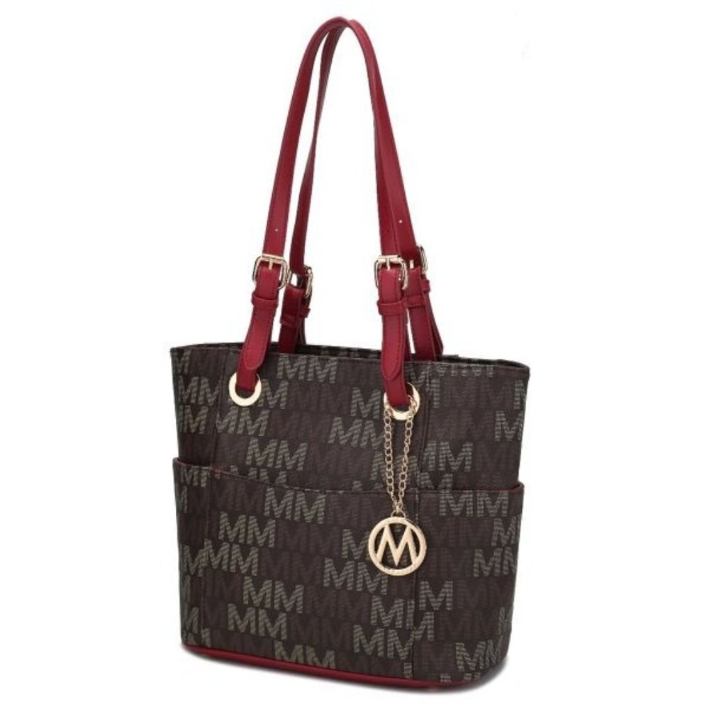 Cavalli Tote Brown/Red Straps with Luxurious Gold-Tone Hardware MKF NWT